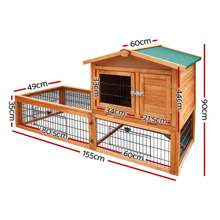 i.Pet Chicken Coop Rabbit Hutch 155cm x 49cm x 90cm Large Chicken Coop Wooden Run Cage House Outdoor.