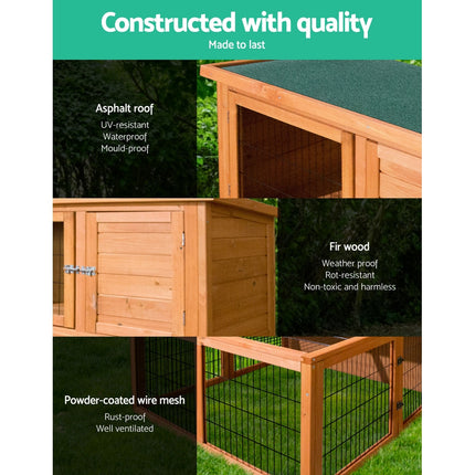 i.Pet Chicken Coop Rabbit Hutch 96cm x 96cm x 100cm Large Chicken Coop Run Wooden Cage Outdoor House.