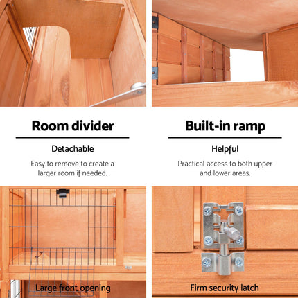 i.Pet Chicken Coop Rabbit Hutch 88cm x 40cm x 76cm Large Chicken Coop House Run Wooden Cage Outdoor.