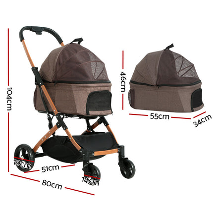 i.Pet Pet Stroller Dog Pram Large Cat Carrier Travel Foldable 4 Wheels Pushchair Double.