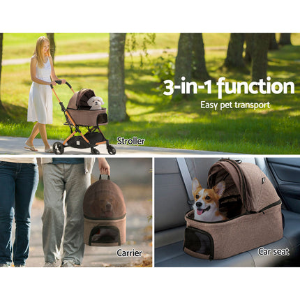 i.Pet Pet Stroller Dog Pram Large Cat Carrier Travel Foldable 4 Wheels Pushchair Double.