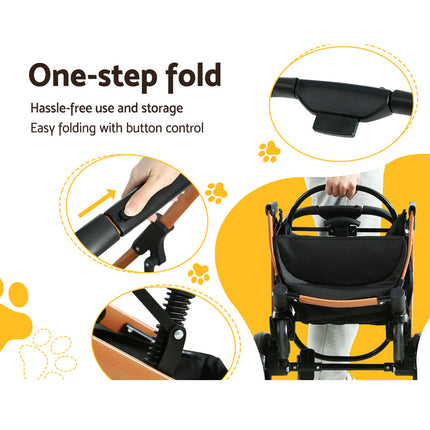 i.Pet Pet Stroller Dog Pram Large Cat Carrier Travel Foldable 4 Wheels Pushchair Double.