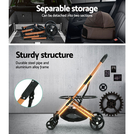 i.Pet Pet Stroller Dog Pram Large Cat Carrier Travel Foldable 4 Wheels Pushchair Double.