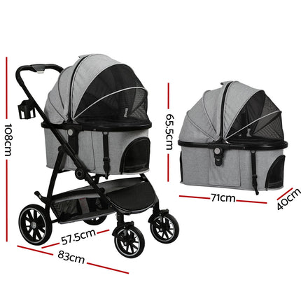 i.Pet Pet Stroller Dog Pram Large Cat Carrier Travel Foldable Pushchair 4 Wheels.