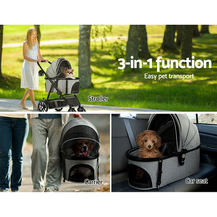 i.Pet Pet Stroller Dog Pram Large Cat Carrier Travel Foldable Pushchair 4 Wheels.