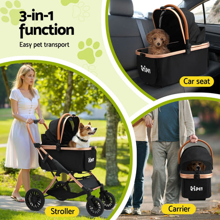 i.Pet Pet Dog Stroller Pram Large Cat Carrier Travel Pushchair Foldable 4 Wheels.