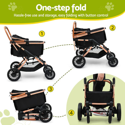 i.Pet Pet Dog Stroller Pram Large Cat Carrier Travel Pushchair Foldable 4 Wheels.