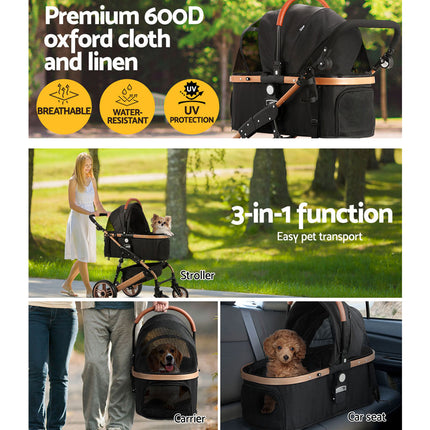 i.Pet Pet Stroller Dog Pram Large Cat Carrier Travel Foldable Pushchair 4 Wheels.