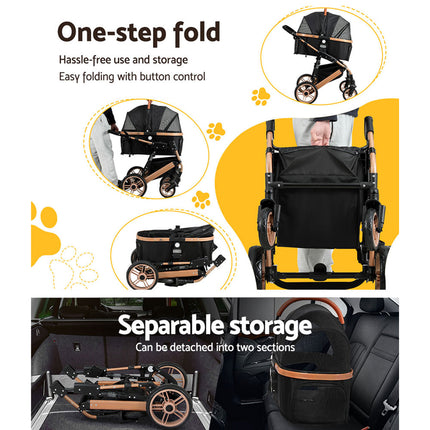 i.Pet Pet Stroller Dog Pram Large Cat Carrier Travel Foldable Pushchair 4 Wheels.
