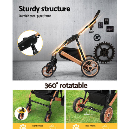 i.Pet Pet Stroller Dog Pram Large Cat Carrier Travel Foldable Pushchair 4 Wheels.
