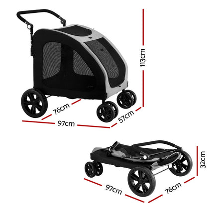 i.Pet Pet Stroller Dog Pram Large Carrier Cat Travel Foldable Strollers 4 Wheels Trolley.
