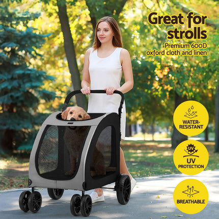 i.Pet Pet Stroller Dog Pram Large Carrier Cat Travel Foldable Strollers 4 Wheels Trolley.
