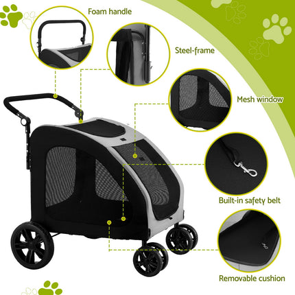 i.Pet Pet Stroller Dog Pram Large Carrier Cat Travel Foldable Strollers 4 Wheels Trolley.