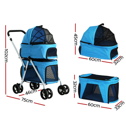 i.Pet Pet Stroller Dog Pram Large Cat Carrier Travel Foldable 4 Wheels Double.