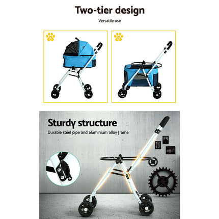 i.Pet Pet Stroller Dog Pram Large Cat Carrier Travel Foldable 4 Wheels Double.