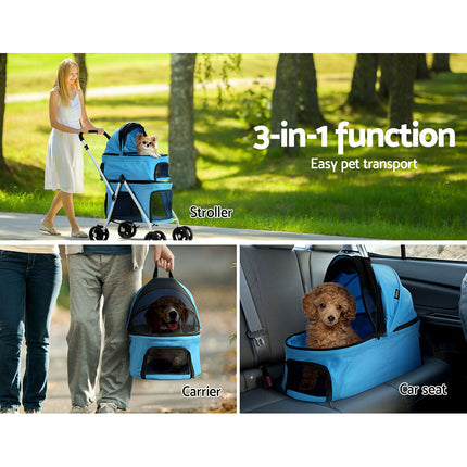 i.Pet Pet Stroller Dog Pram Large Cat Carrier Travel Foldable 4 Wheels Double.