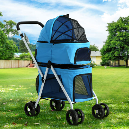 i.Pet Pet Stroller Dog Pram Large Cat Carrier Travel Foldable 4 Wheels Double.