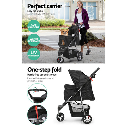 i.Pet Pet Stroller Dog Pram Cat Carrier Large Travel Pushchair Foldable 3 Wheels.