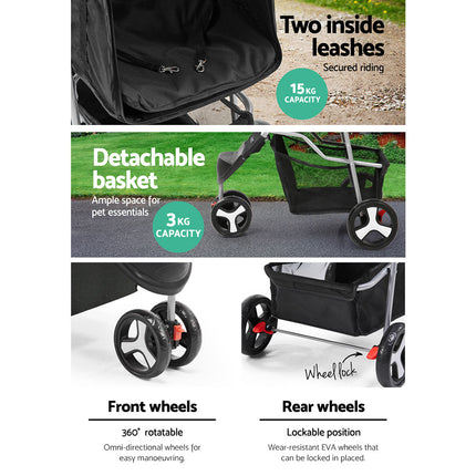 i.Pet Pet Stroller Dog Pram Cat Carrier Large Travel Pushchair Foldable 3 Wheels.
