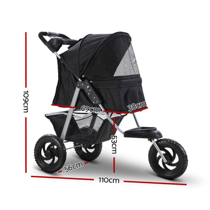 i.Pet Pet Stroller Dog Pram Large Cat Carrier Travel 3 Wheels Foldable Pushchair.
