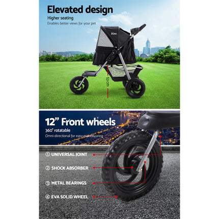 i.Pet Pet Stroller Dog Pram Large Cat Carrier Travel 3 Wheels Foldable Pushchair.