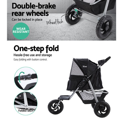 i.Pet Pet Stroller Dog Pram Large Cat Carrier Travel 3 Wheels Foldable Pushchair.
