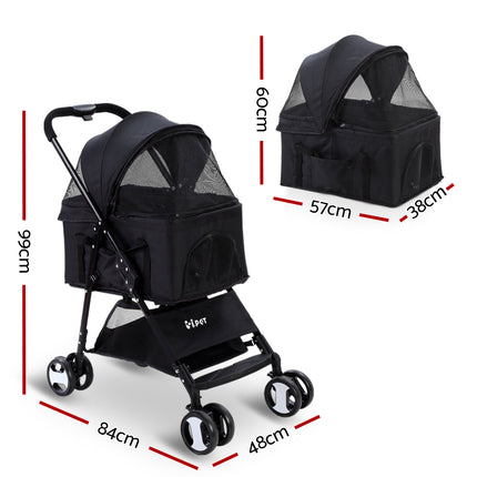 i.Pet Pet Stroller Dog Pram Cat Carrier Travel Large Pushchair Foldable 4 Wheels Black.