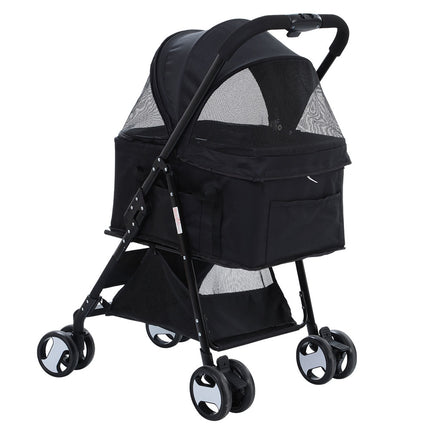 i.Pet Pet Stroller Dog Pram Cat Carrier Travel Large Pushchair Foldable 4 Wheels Black.