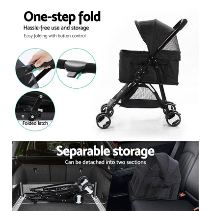 i.Pet Pet Stroller Dog Pram Cat Carrier Travel Large Pushchair Foldable 4 Wheels Black.