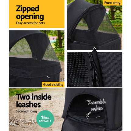 i.Pet Pet Stroller Dog Pram Cat Carrier Travel Large Pushchair Foldable 4 Wheels Black.