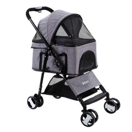 i.Pet Pet Stroller Dog Pram Cat Carrier Travel Large Pushchair Foldable 4 Wheels Grey.