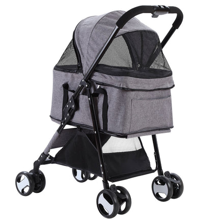 i.Pet Pet Stroller Dog Pram Cat Carrier Travel Large Pushchair Foldable 4 Wheels Grey.