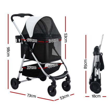 i.Pet Pet Stroller Pram Dog Cat Carrier Cage Large Travel Pushchair Foldable 4 Wheels.