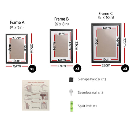 Artiss Photo Frames Art Holder 11PCS 5x7" 6x8" 8x10" Black.