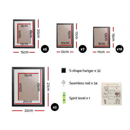 Artiss Photo Frames Art Holder 30PCS 8x10" 5x7" 4x6" 3.5x5" Black.