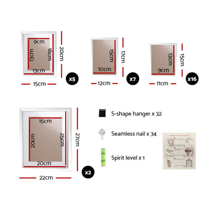 Artiss Photo Frames Art Holder 30PCS 8x10" 5x7" 4x6" 3.5x5" White.
