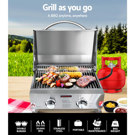 Grillz Portable Gas BBQ Grill 2 Burners.