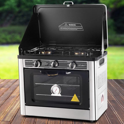 Devanti Portable Gas Oven LPG Silver.
