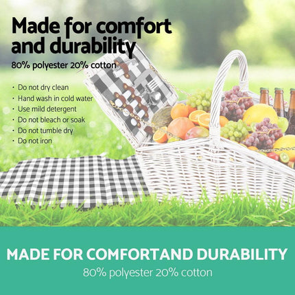 Alfresco 2 Person Picnic Basket Set Willow Vintage Baskets Insulated Blanket Bag.