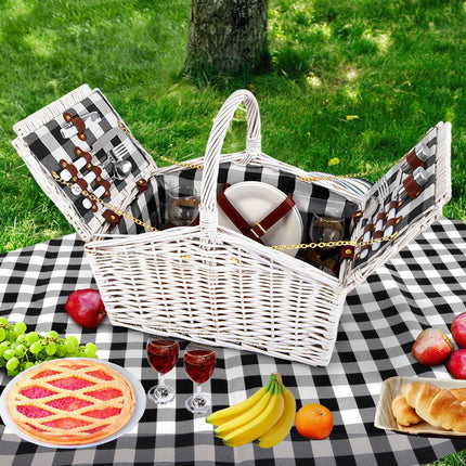 Alfresco 2 Person Picnic Basket Set Willow Vintage Baskets Insulated Blanket Bag.