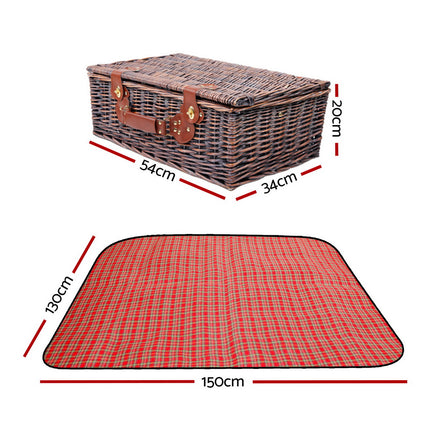 Alfresco 4 Person Picnic Basket Set Insulated Blanket Bag Red.