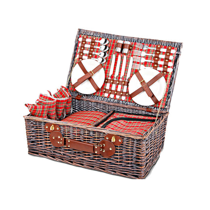 Alfresco 4 Person Picnic Basket Set Insulated Blanket Bag Red.