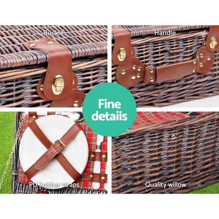 Alfresco 4 Person Picnic Basket Set Insulated Blanket Bag Red.