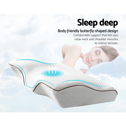 Giselle Memory Foam Pillow Neck Cervical Butterfly Ergonomic Support Grey.