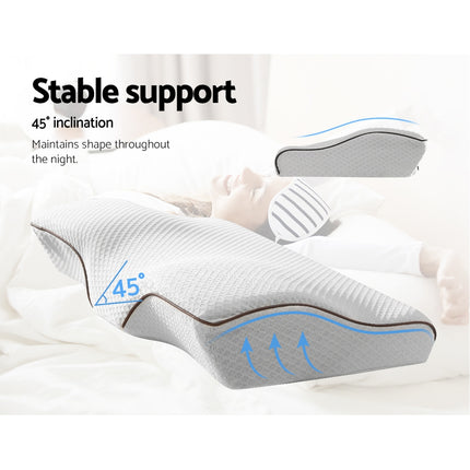Giselle Memory Foam Pillow Neck Cervical Butterfly Ergonomic Support Grey.