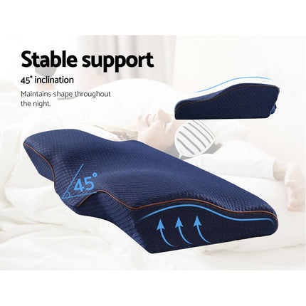 Giselle Memory Foam Pillow Neck Cervical Butterfly Ergonomic Support Navy.