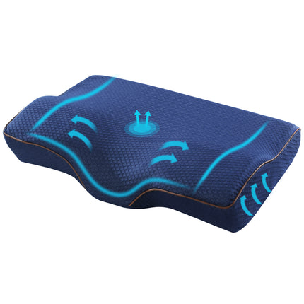 Giselle Memory Foam Pillow Neck Cervical Butterfly Ergonomic Support Navy.