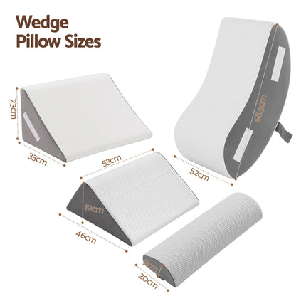 Giselle 4PCS Orthopedic Bed Wedge Pillow Set Anti-Slip Velcro System For Sleeping, 30D Gel Memory Foam Support Cushions For Acid Reflux And Leg Elevation