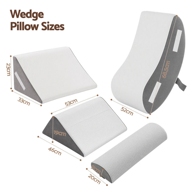 Giselle 4PCS Orthopedic Bed Wedge Pillow Set Anti-Slip Velcro System For Sleeping, 30D Gel Memory Foam Support Cushions For Acid Reflux And Leg Elevation