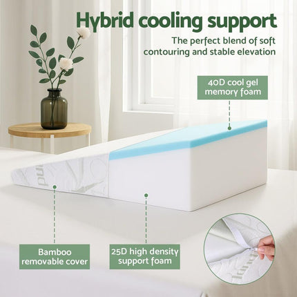 Giselle Bedding Wedge Pillow Gel Memory Foam Ergonomic Support Bamboo Cover.